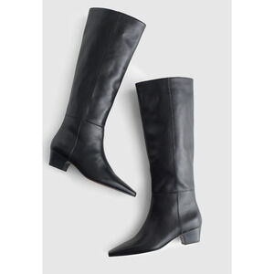 Madewell Black Leather Knee-High Pointed-Toe Heeled Boots